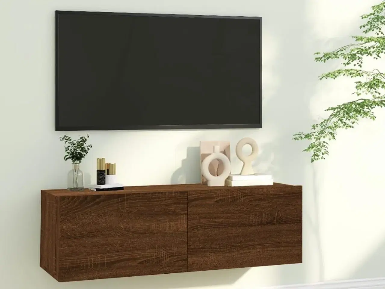 Billede 1 - Væghængt tv-bord 100x30x30 cm konstrueret træ brun egetræsfarve