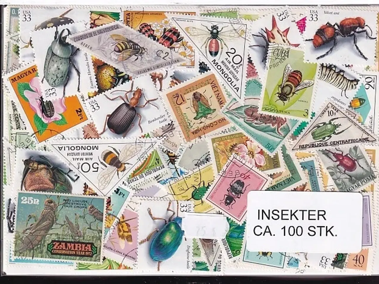 Billede 1 - Insekter på Frimærker. St/ust. 100 stk.