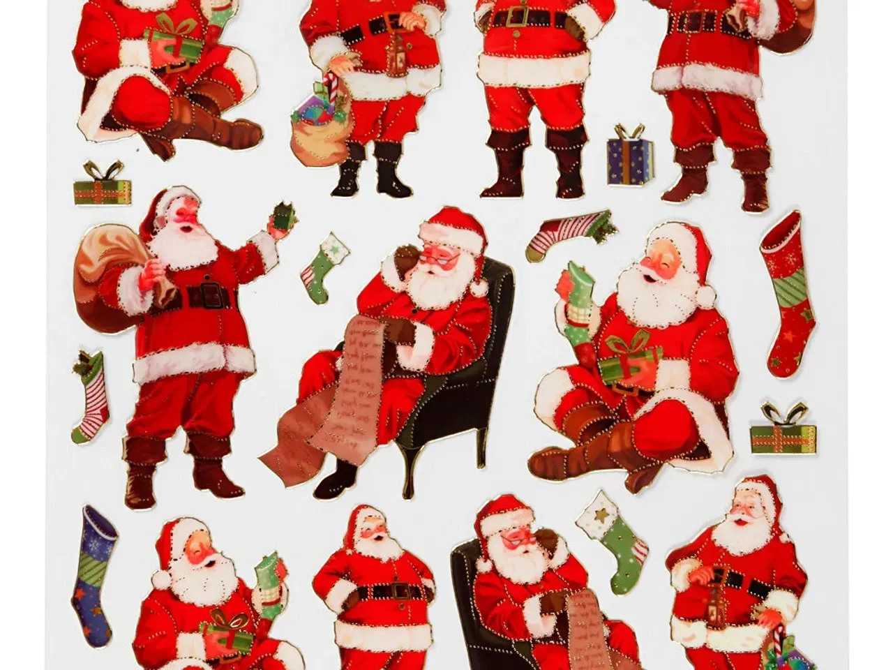 Billede 1 - Stickers, klassiske julemænd, ark 15x16,5 cm, ca. 22 stk., 1 ark