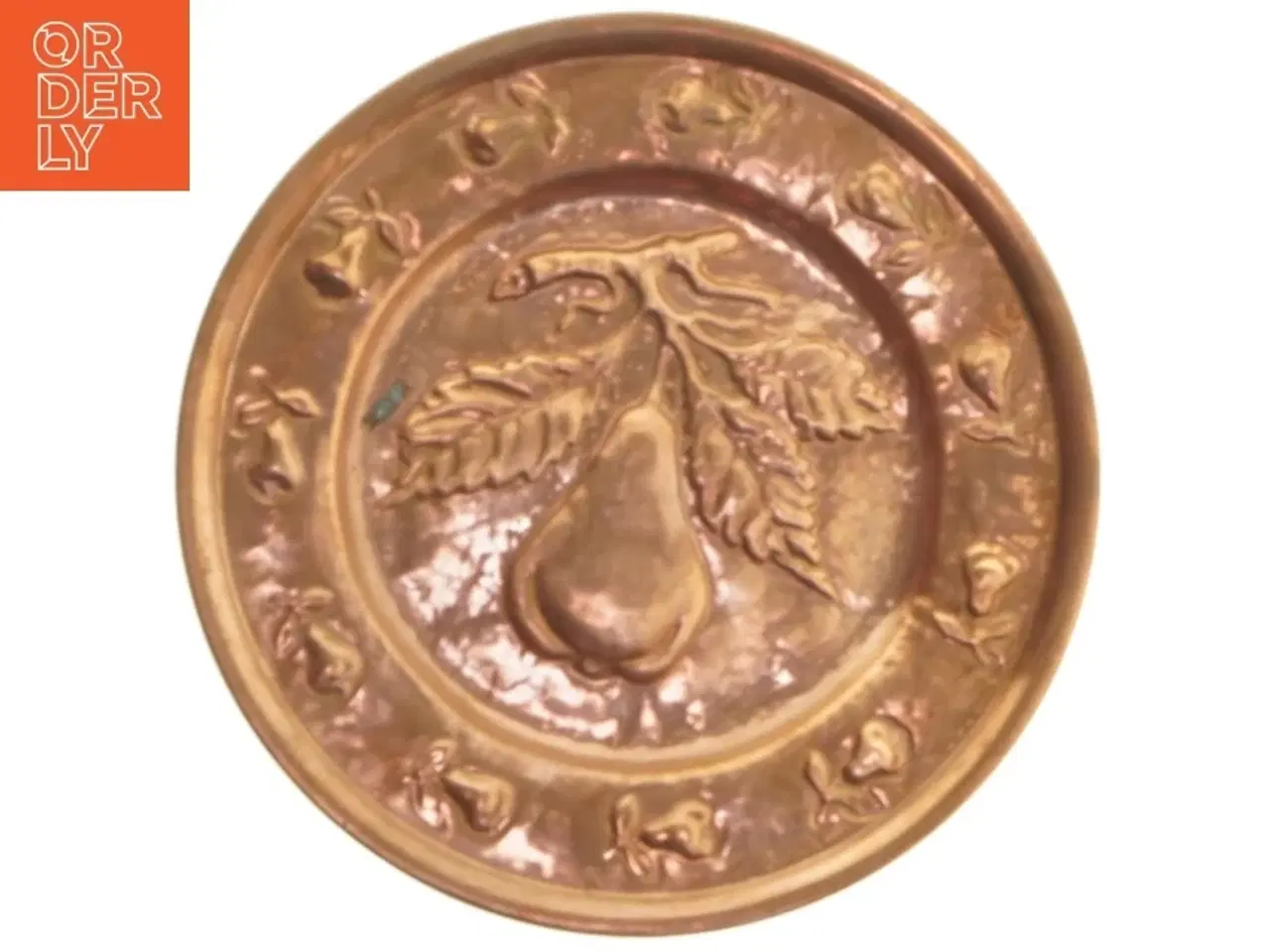 Billede 1 - Kobber platte med pære motiv (str. Ø 24x1 cm)