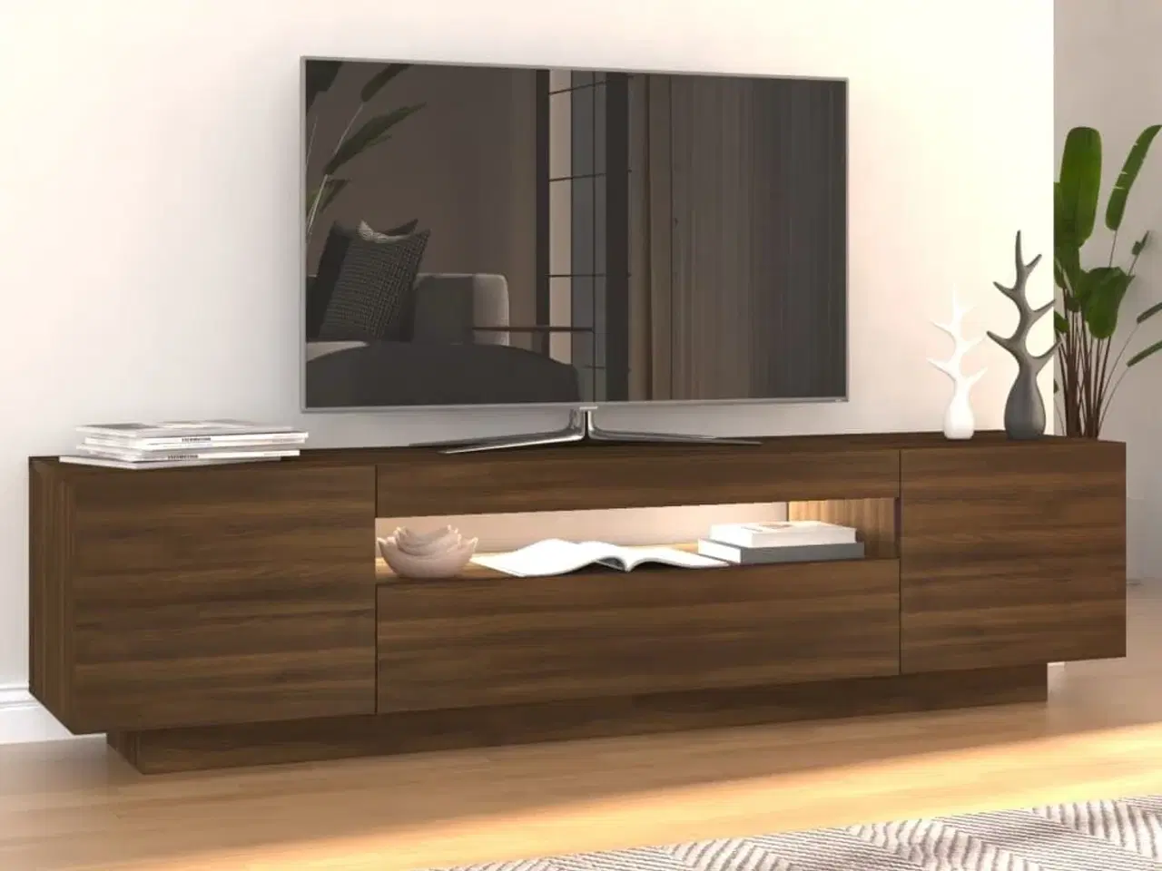 Billede 5 - Tv-bord med LED-lys 160x35x40 cm brun egetræsfarve