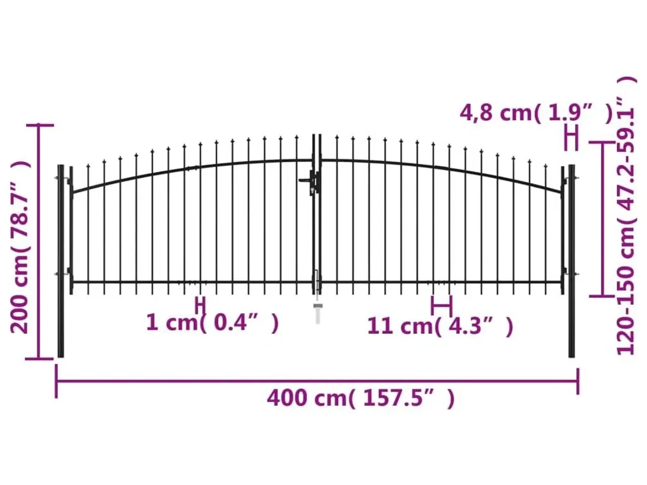 Billede 6 - Dobbelt hegnslåge med spydtop 400 x 200 cm