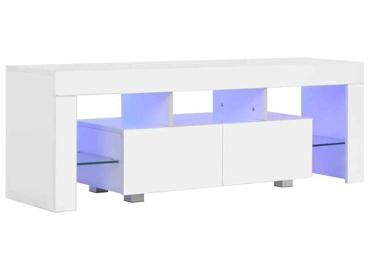 Billede 2 - Tv-skab med LED-lys 130x35x45 cm hvid højglans