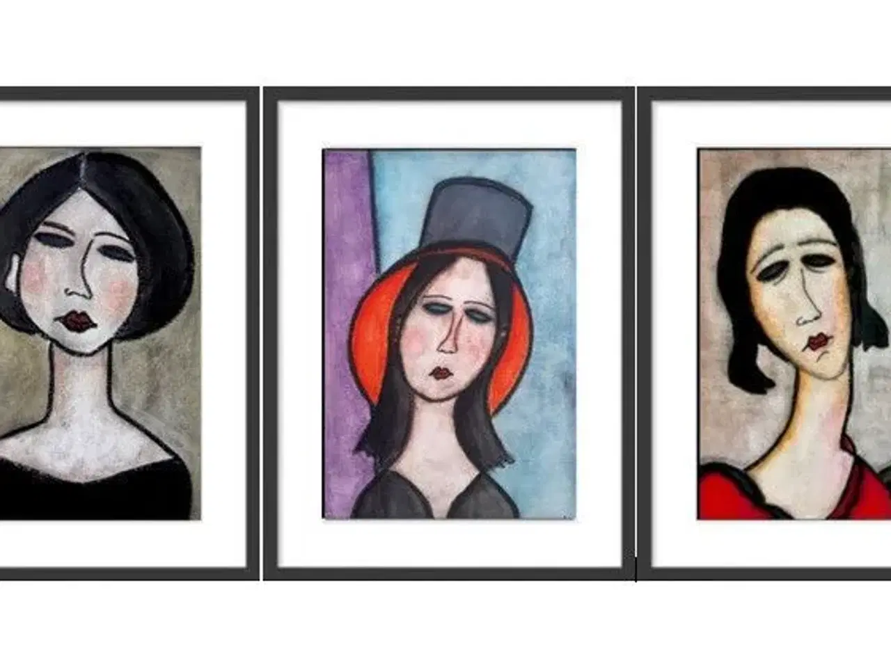 Billede 1 - Forskellige akvareller, Modigliani intepretationer