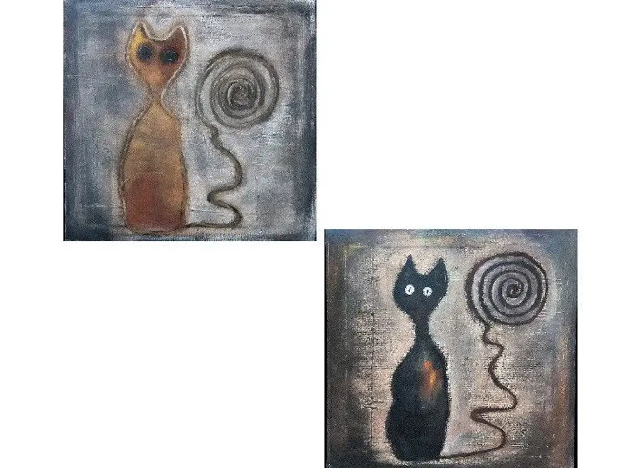 Billede 1 - 2 abstrakte katte akrylmalerier