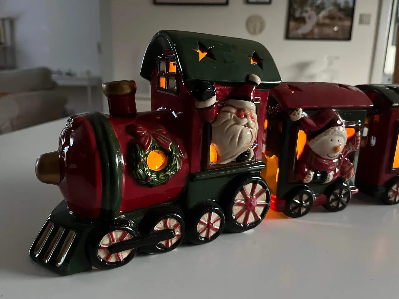 Billede 4 - Julepynt, keramik tog til fyrfadslys