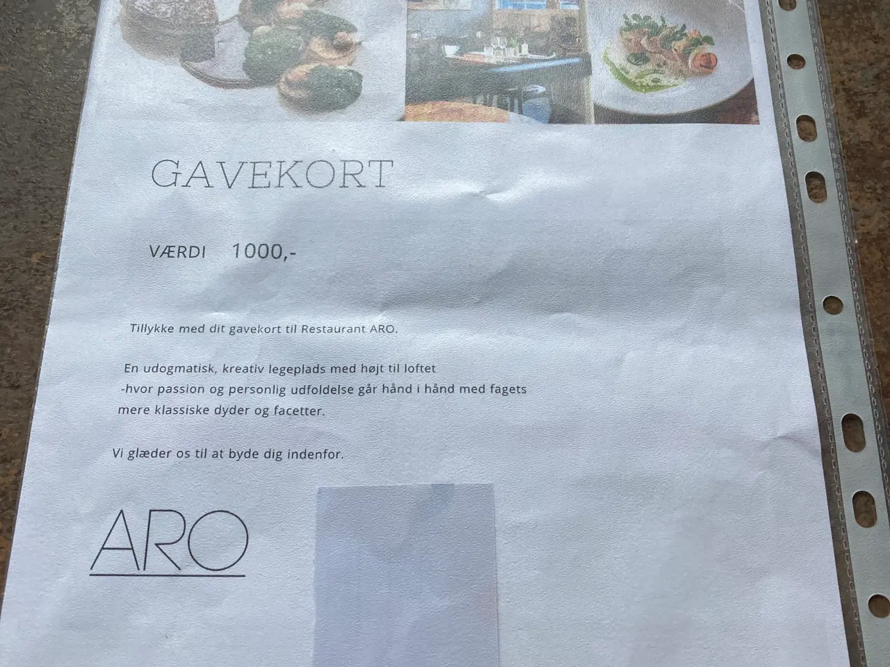 Billede 1 - Gavekort til Aro odense