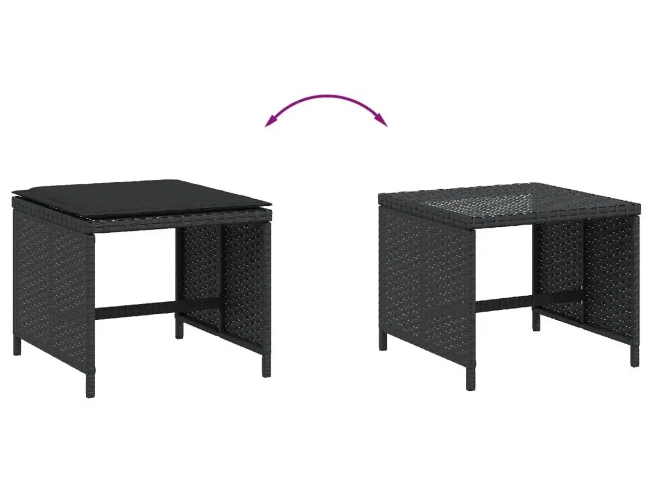 Billede 7 - Haveskammel med hynder 4 stk. 40x40x35 cm polyrattan sort