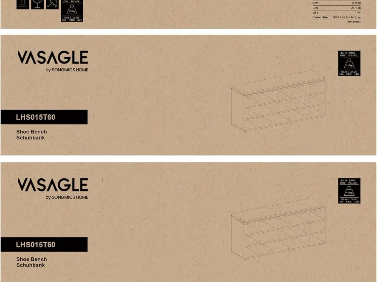 Billede 2 - Skobænk med opbevaring 15 rum, hynde, eg med blå årer/grå, 30 × 105 × 48 cm