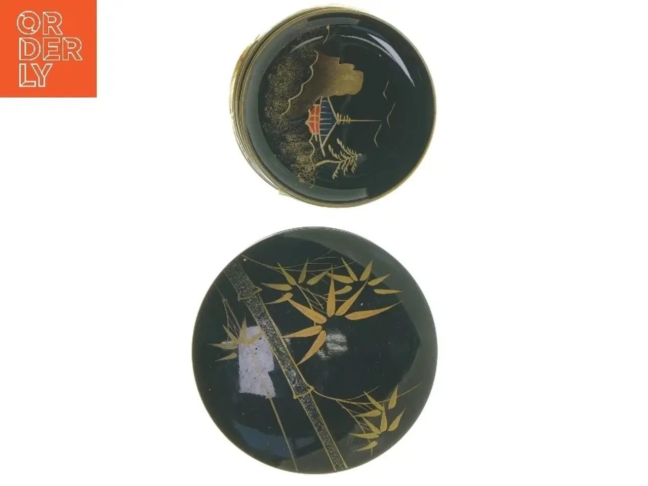 Billede 4 - Dekoreret opbevaringsdåse med 11 ølbrikkermed låg (str. 11 styk, ø 8 cm)