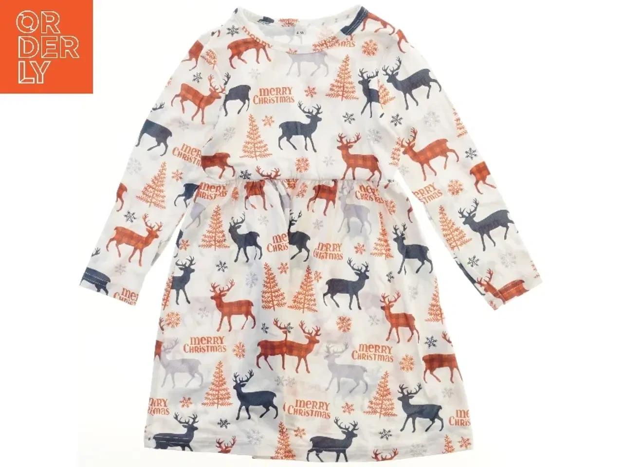 Billede 1 - Julekjole til børn med rensdyr og juletræer (str. 110)