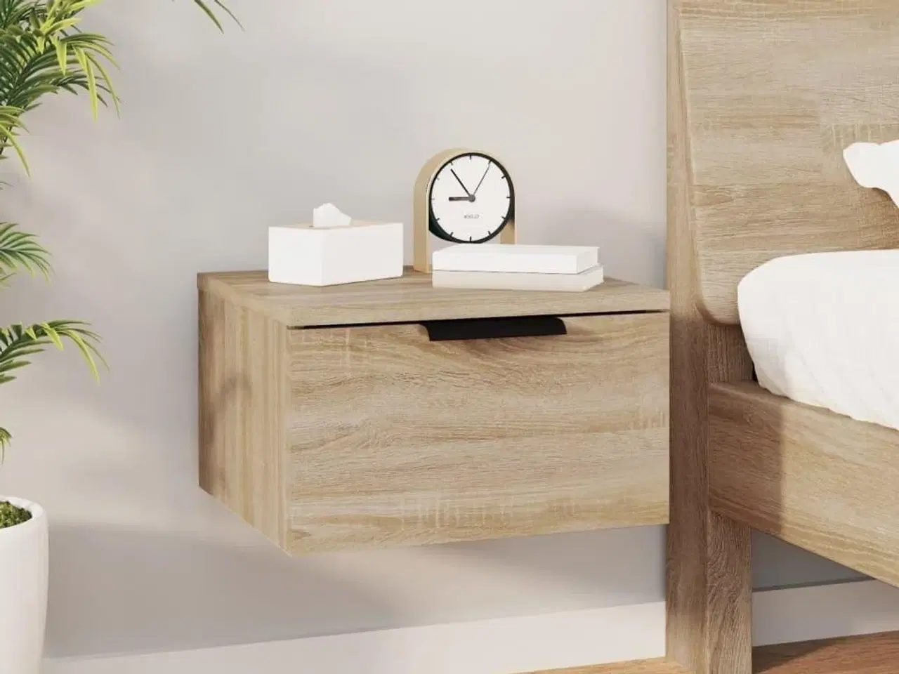 Billede 1 - Væghængt sengebord 34x30x20 cm sonoma-eg
