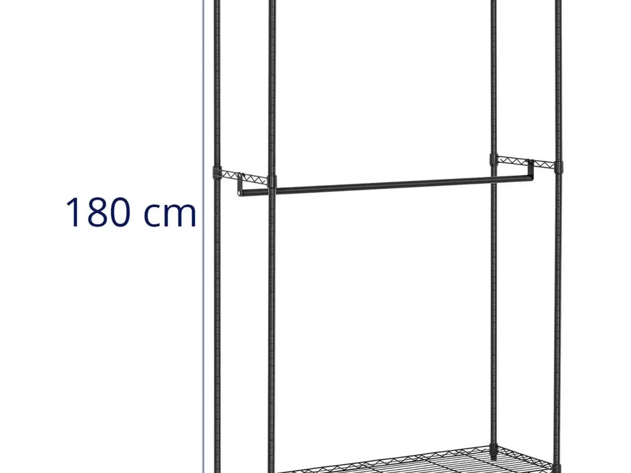 Billede 7 - Robust Sort Tøjstativ (120cm) – 2 Bøjlestænger