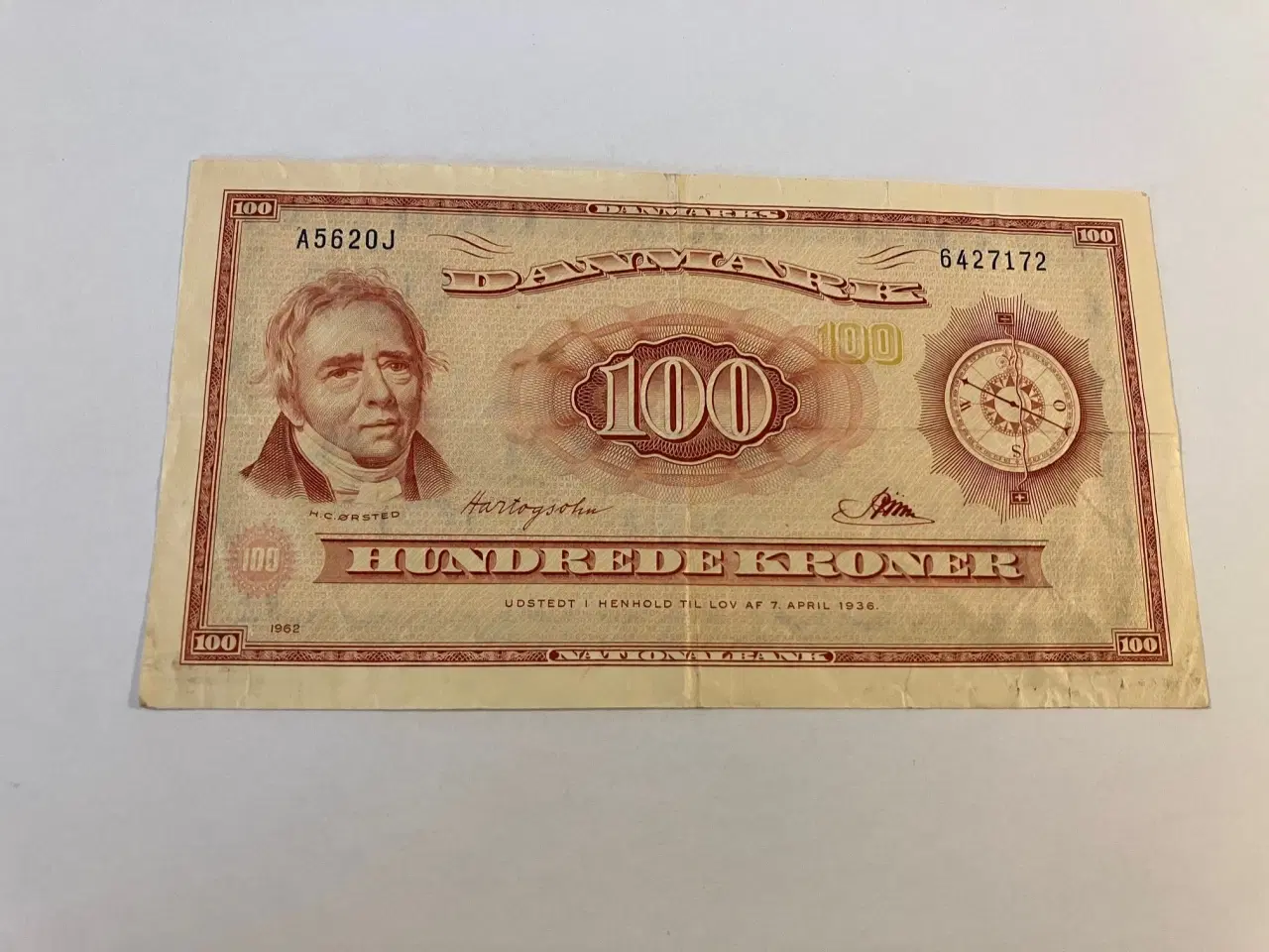 Billede 1 - 100 kroner 1962 Erstatningsseddel Danmark