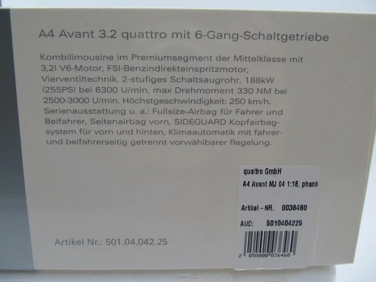 Billede 10 - 2005 Audi A4 Avant 3,2 FSI Quattro Minichamps 1:18