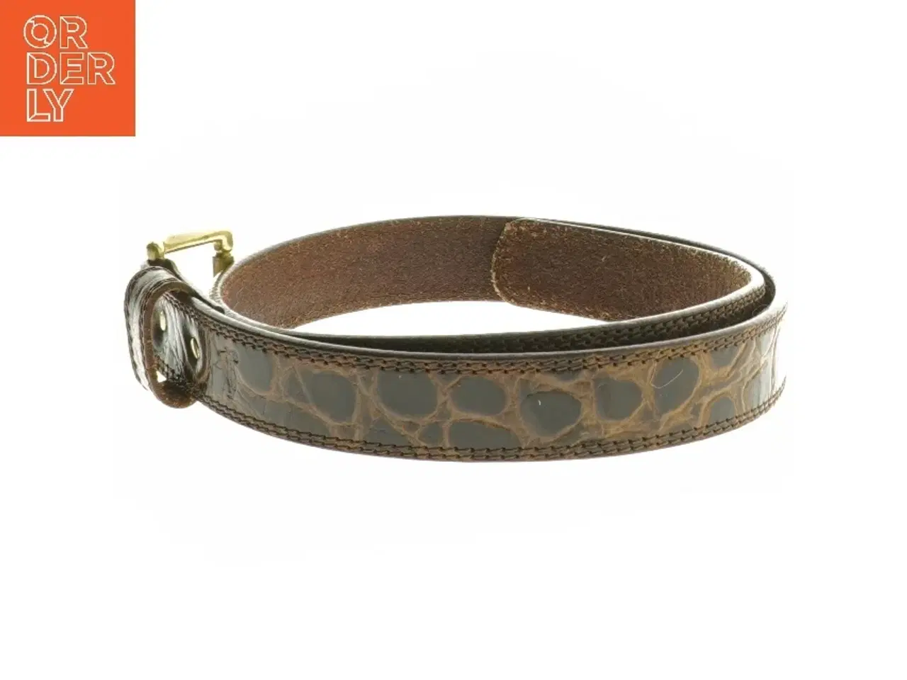 Billede 2 - Brunt læderbælte med guldspænde fra Bossini (str. 90 cm)