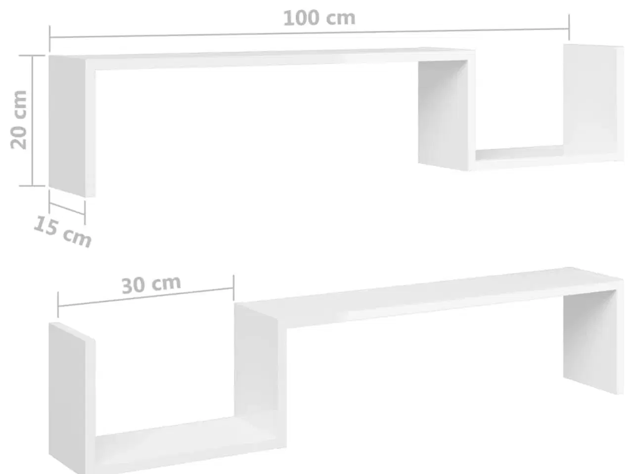 Billede 8 - Væghylder 2 stk. 100x15x20 cm spånplade hvid højglans