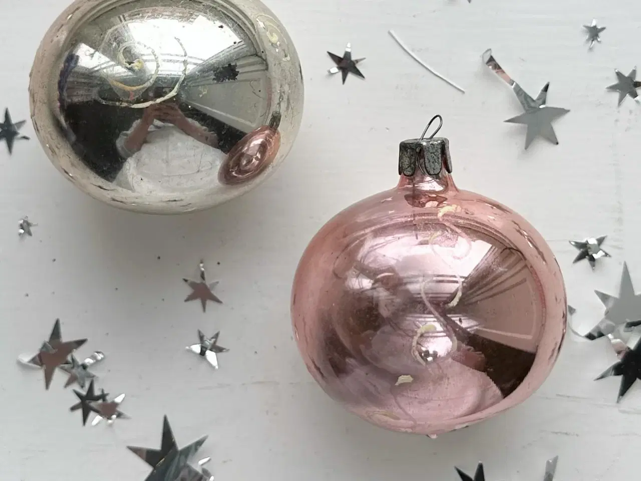 Billede 3 - Vintage julekugler, par med dekoration, NB