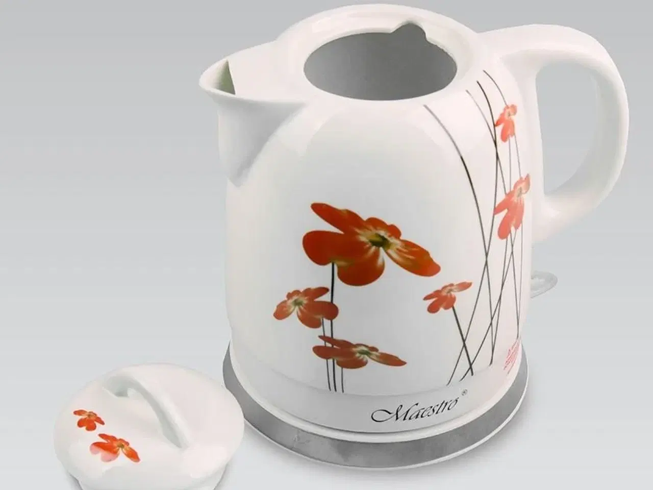 Billede 2 - Elkedel Maestro 1,5 l keramisk – Red Flowers, 1.200 W
