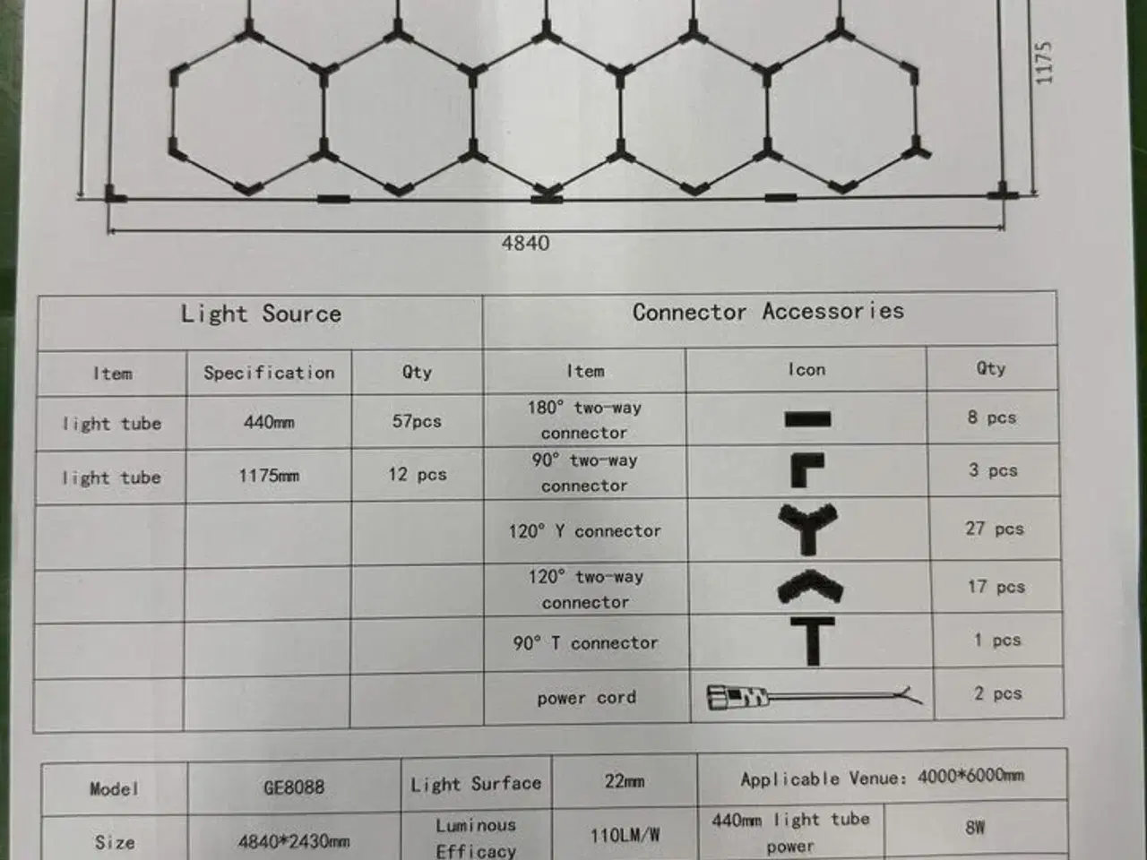 Billede 5 - LED Hexagon Loftslys 4840 x 2430 mm
