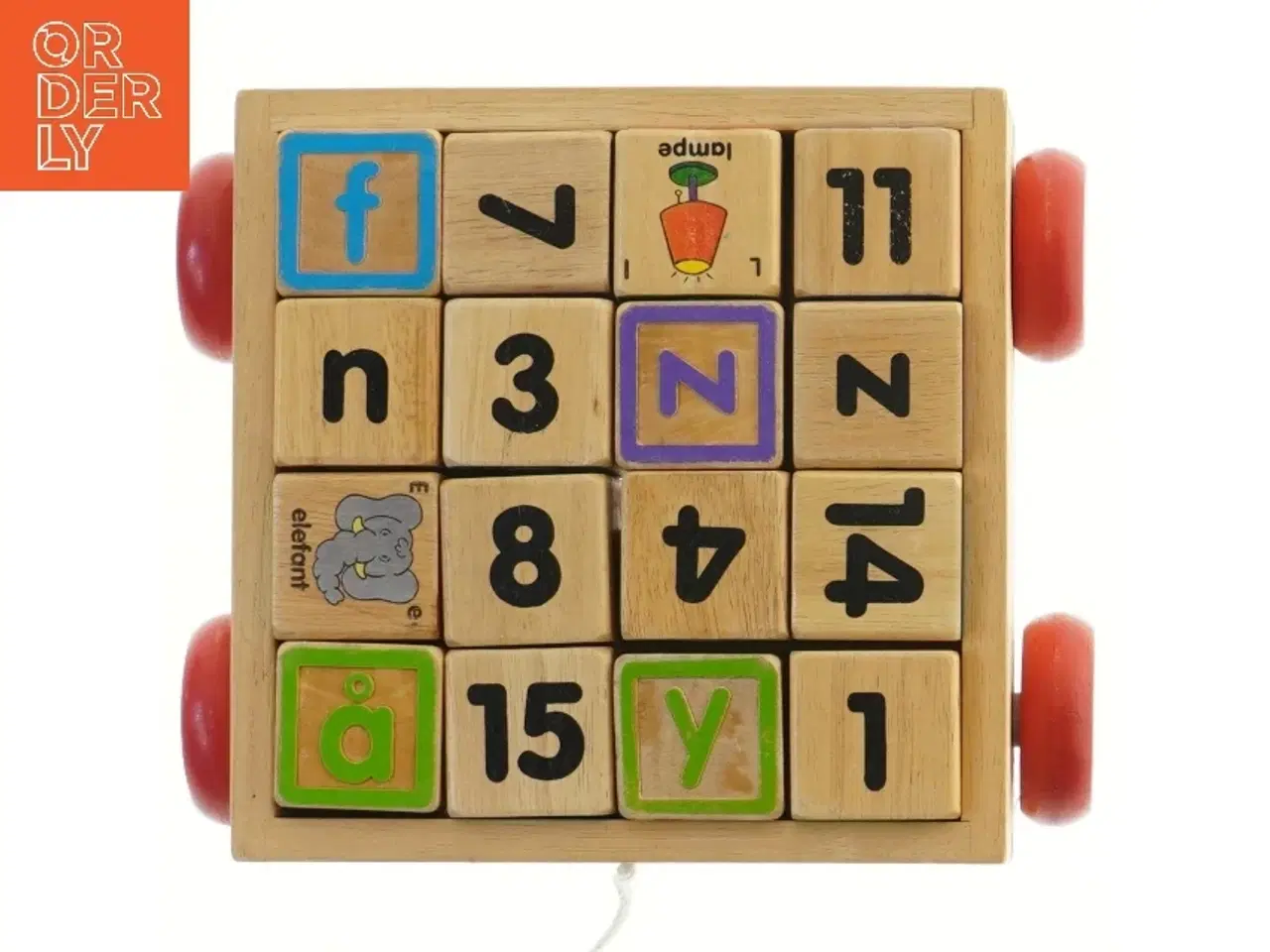 Billede 2 - Træklodser med tal og bogstaver på hjul fra elefant (på en af klodserne) (str. 21x21 cm)