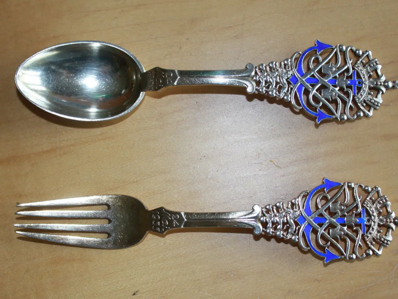 Billede 1 - Erindringsske og gaffel, sølv 