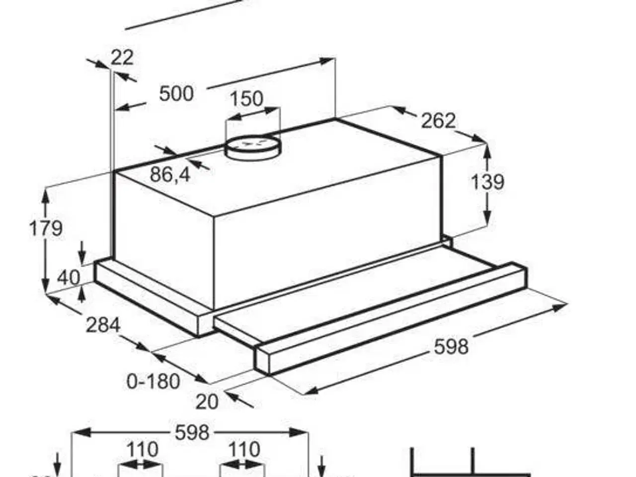 Billede 3 - Emhætte teleskop – Electrolux LFP326FB, 410 m³/t, sort