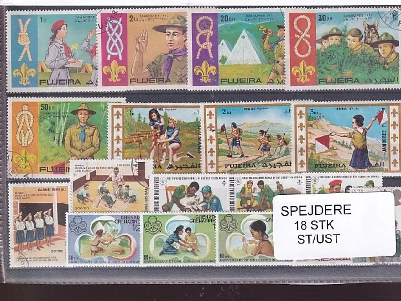 Billede 1 - Spejder på Frimærker. 18 Stk. Stemplet/Ustemplet