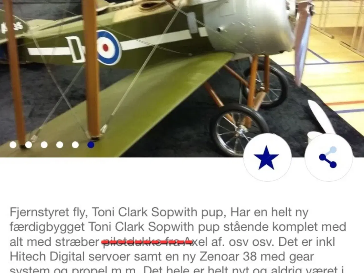 Billede 20 - Fjernstyret kæmpe fly, 1/3 størr, Toni Sopwith pup