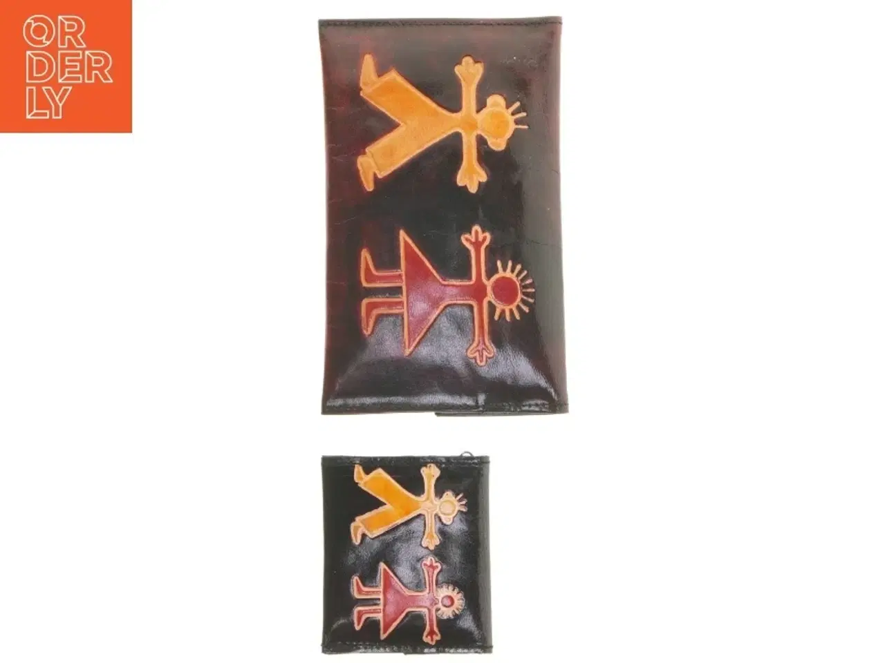 Billede 8 - Læderpunge med dekorative figurer (str. 9 x 8,5 cm. 19,5 x 12 cm)