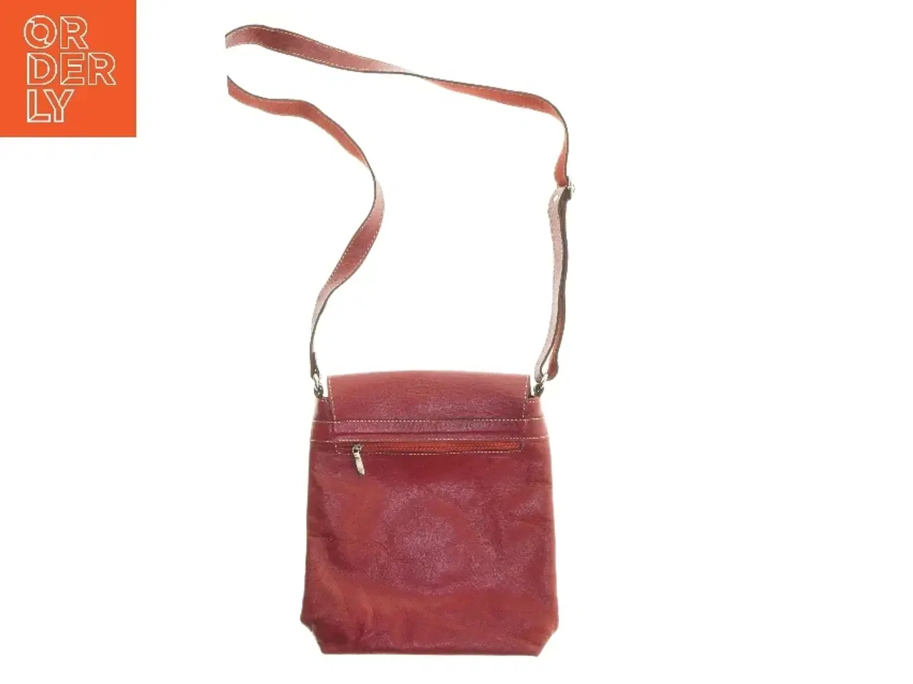 Billede 2 - Rød skuldertaske i læder (str. 27,5x30,5 cm)