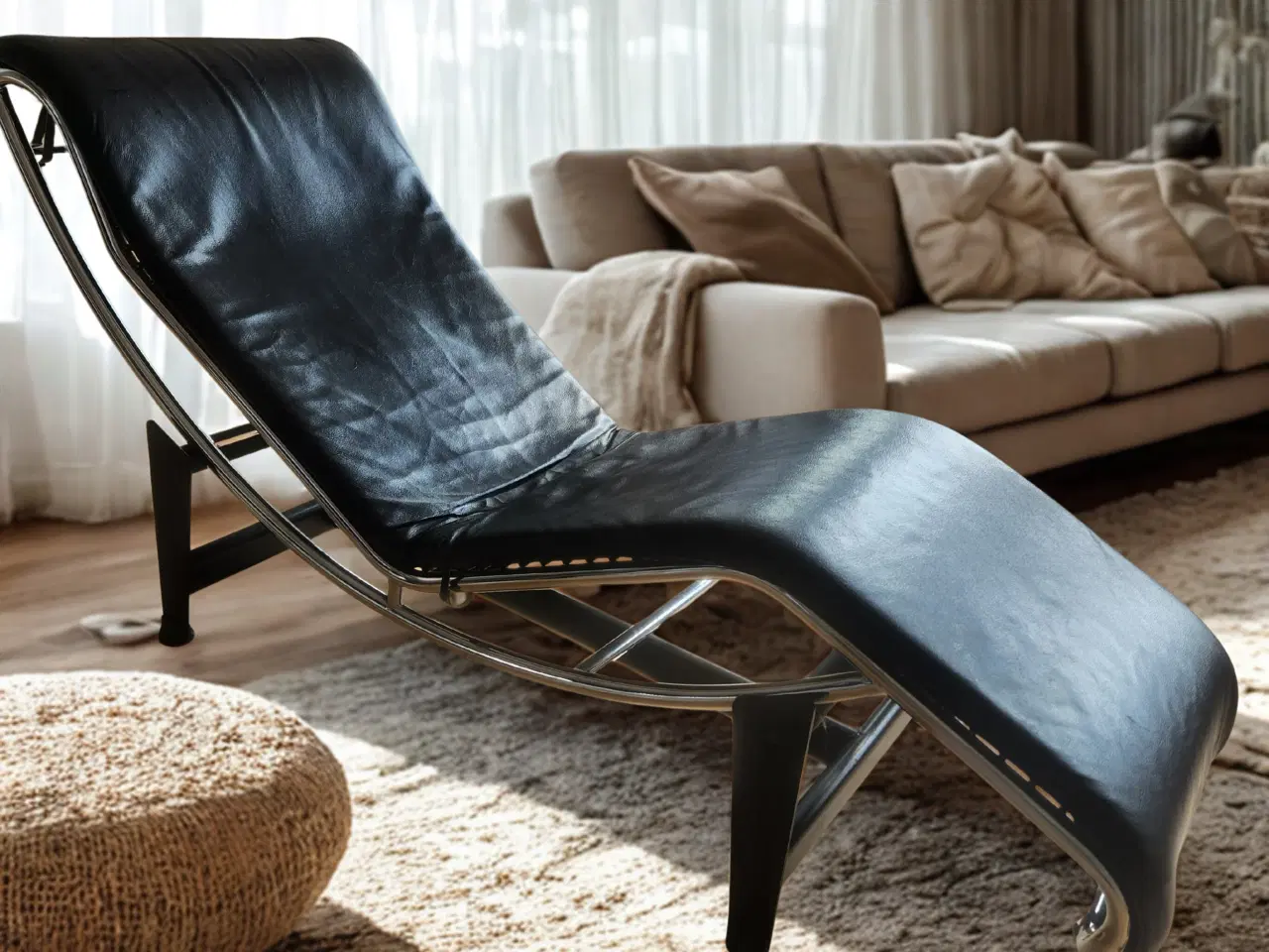 Billede 4 - Chaise Longue – Sort Læder & Stålramme