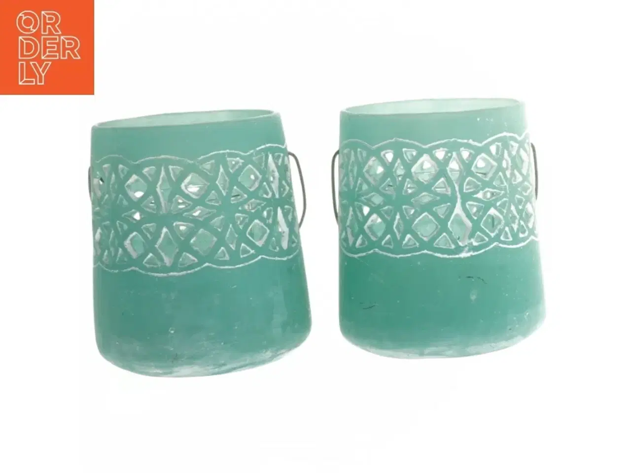 Billede 2 - Grønne glaslysestager med mønster fra Sia (str. 11 cm)