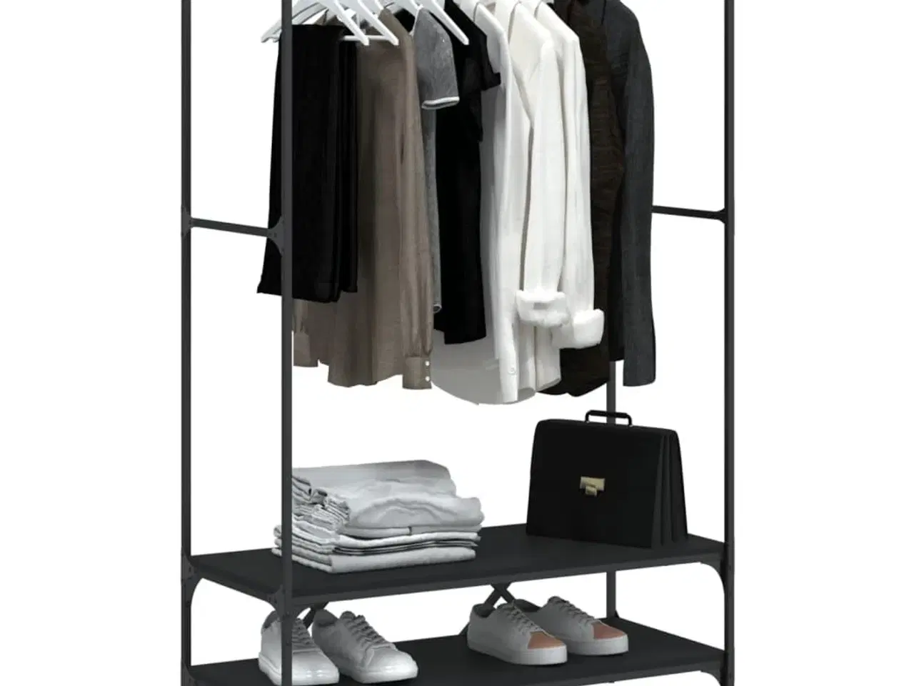 Billede 3 - Tøjstativ med hylder konstrueret træ sort