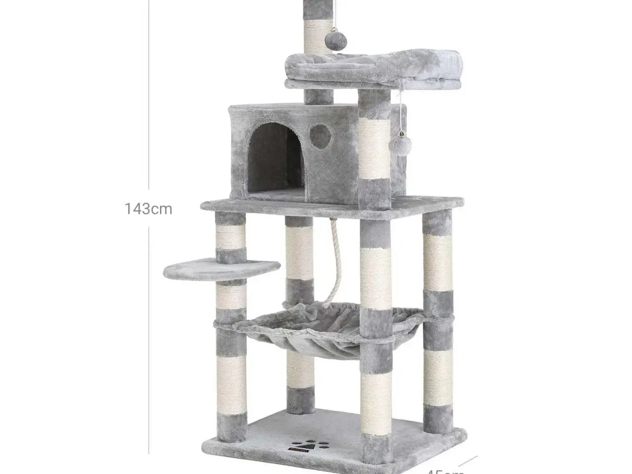 Billede 6 - Klatretræ til kat – FEANDREA kattetræ, 143 cm, lys grå med 2 bløde udsigtsplatforme