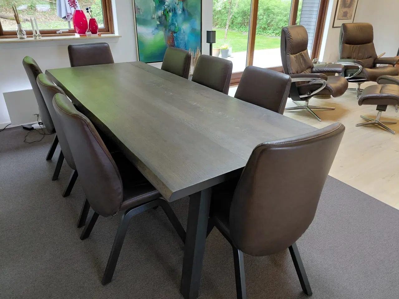 Billede 3 - Spisebord i Massivt egetræ med 8 Stressless stole