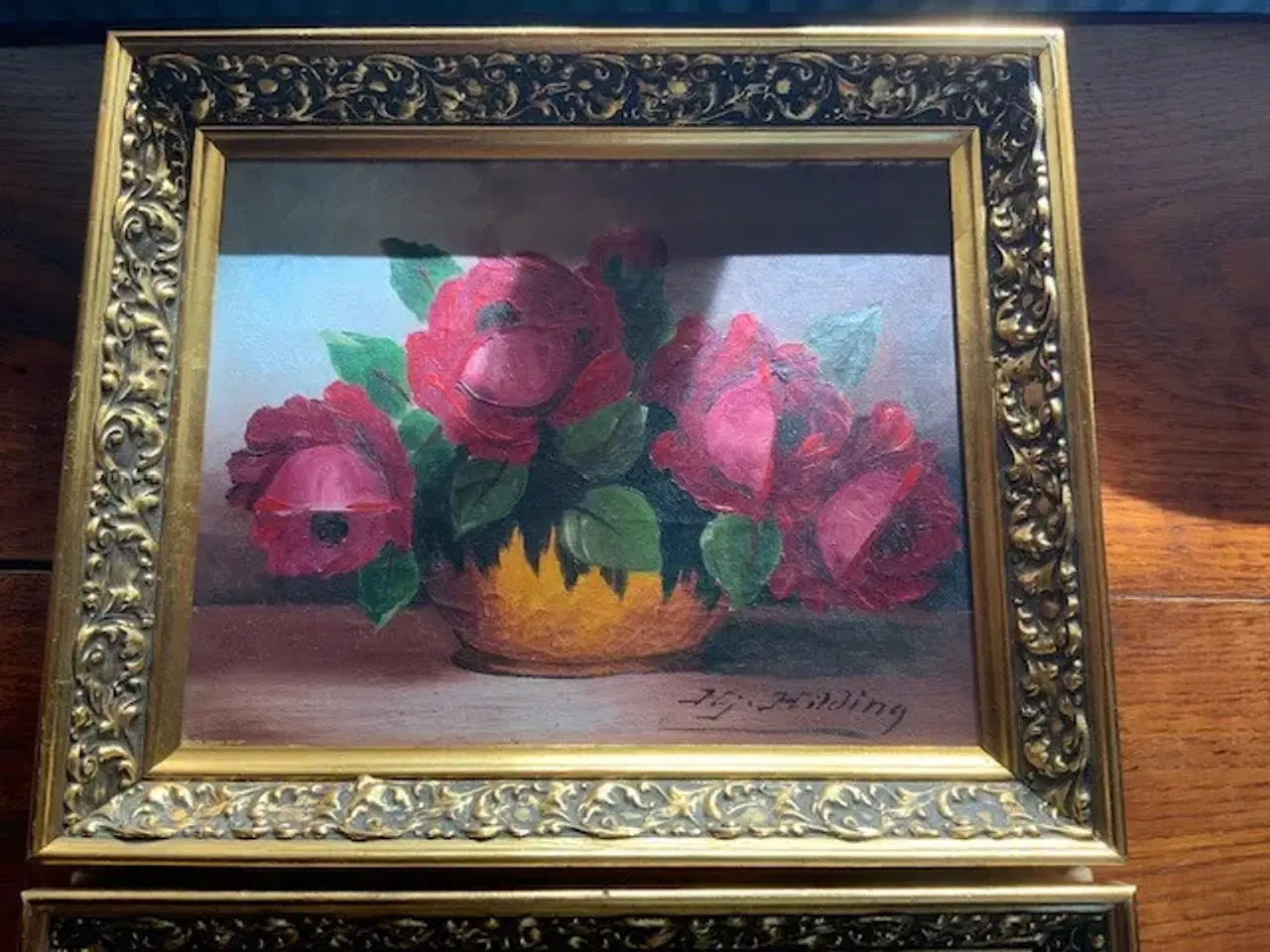 Billede 1 - Malerier, HJ. Hilding, blomster malerier.2.stk.
