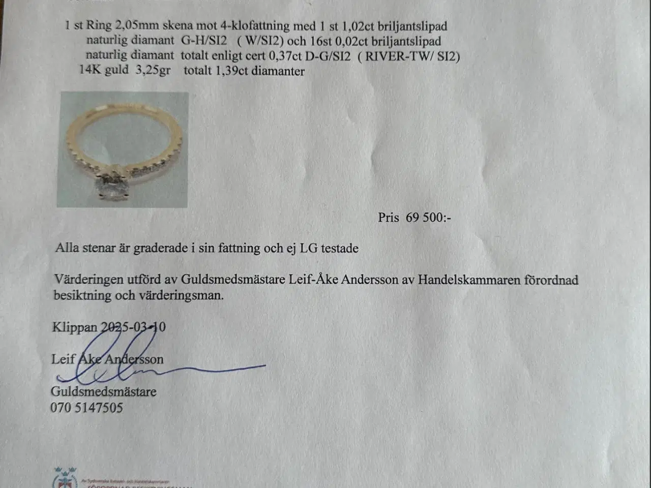 Billede 5 - Naturlig Diamantring 1.39