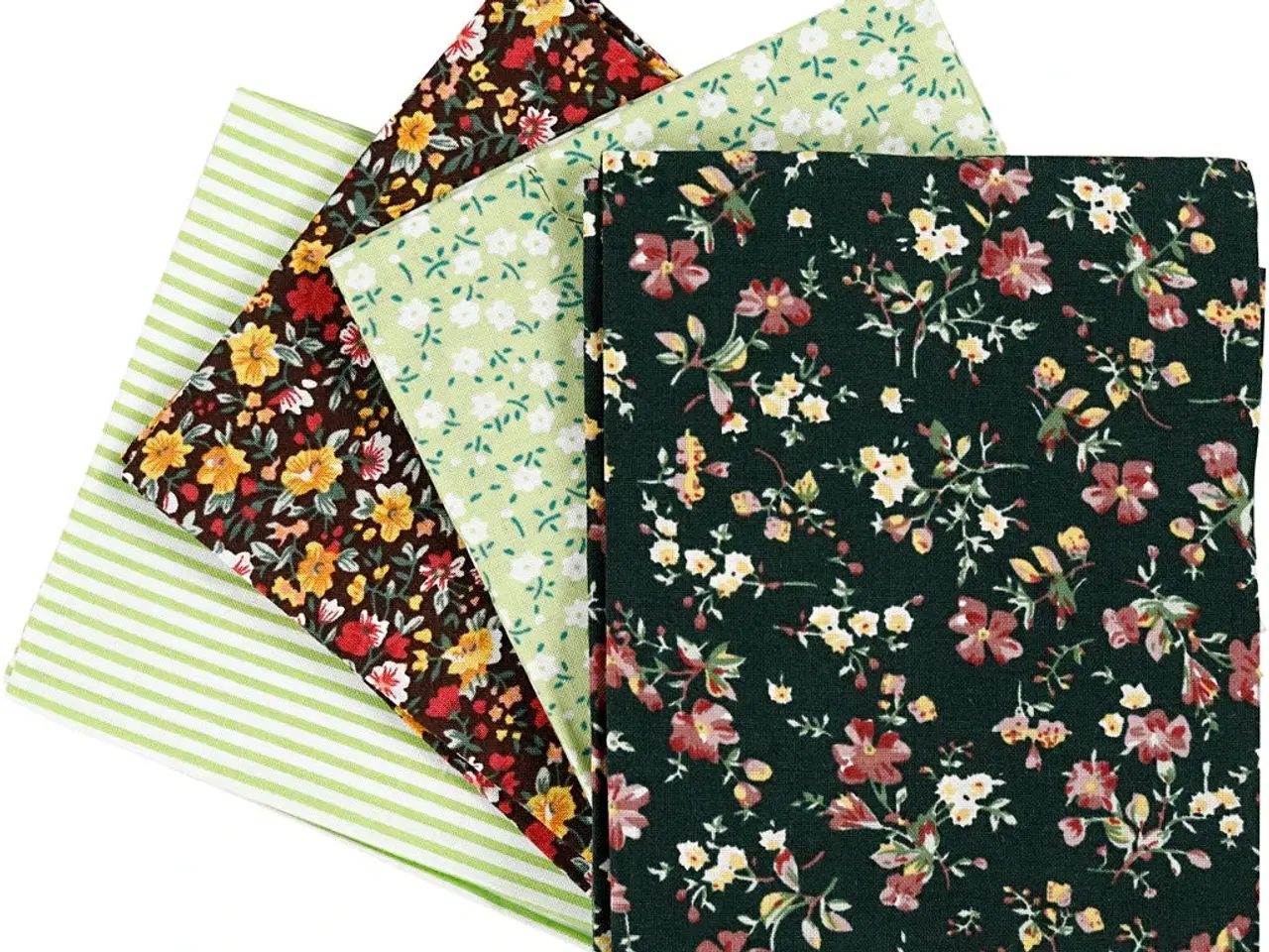 Billede 1 - Patchworkstof, str. 45x55 cm, 100 g, grøn, 4stk./ 1 bdt.