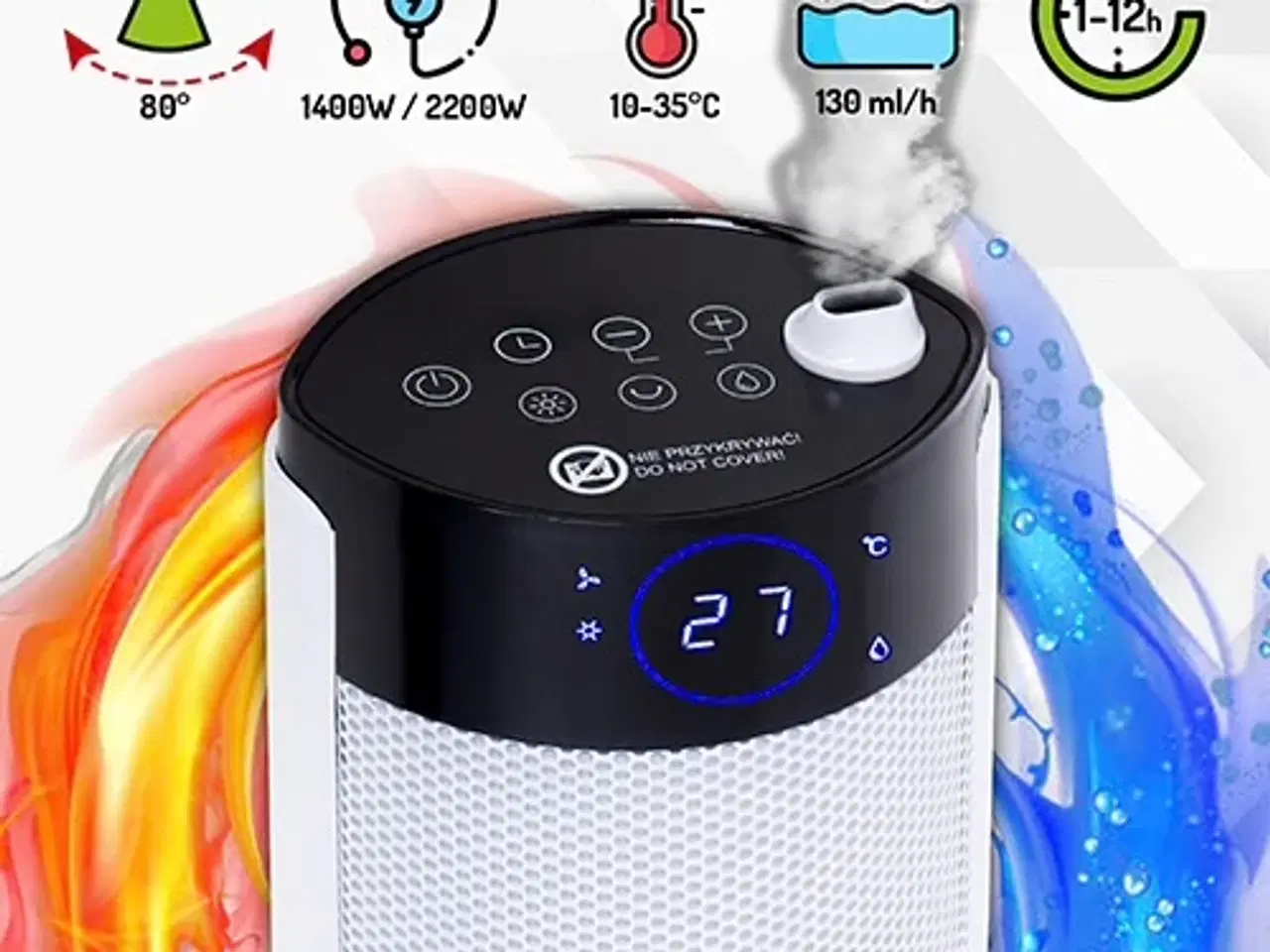 Billede 3 - Tårnventilator med LCD, Varmeblæser og Luftfugter 
