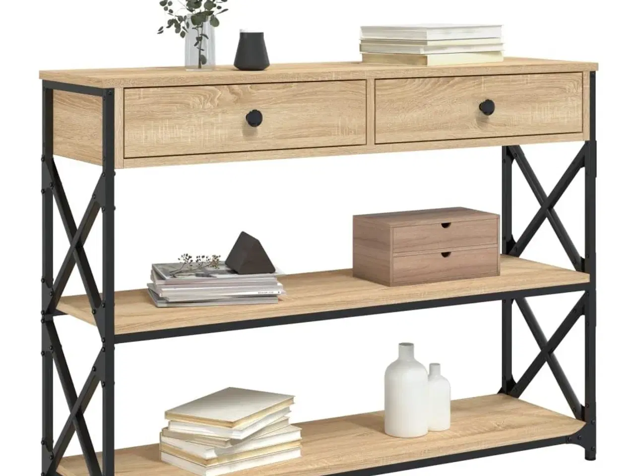 Billede 3 - Konsolbord 100x28x75 cm konstrueret træ sonoma-eg