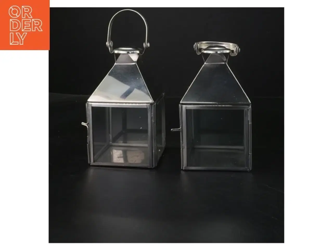 Billede 2 - Sæt af to lanterner i metal og glas (str. 16x9x9 cm)