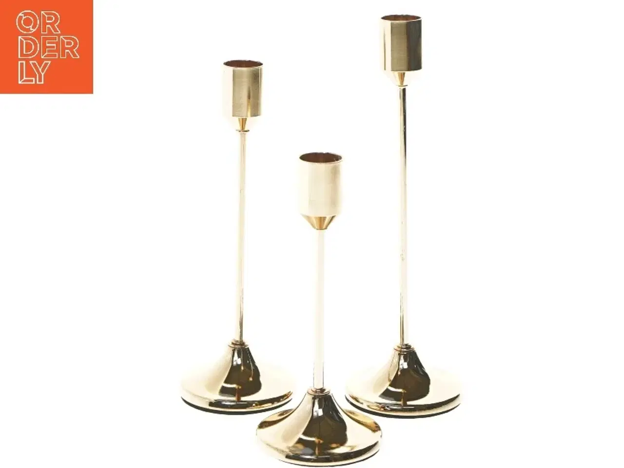 Billede 1 - Messing lysestager, sæt af 3 (str. ø 2,5 cm længde 22,5 & 19,5 & 16 cm)