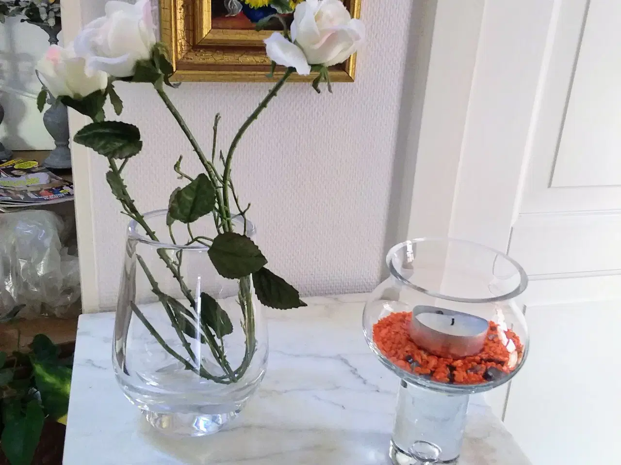 Billede 1 - Glasvase og lysestage i glas 
