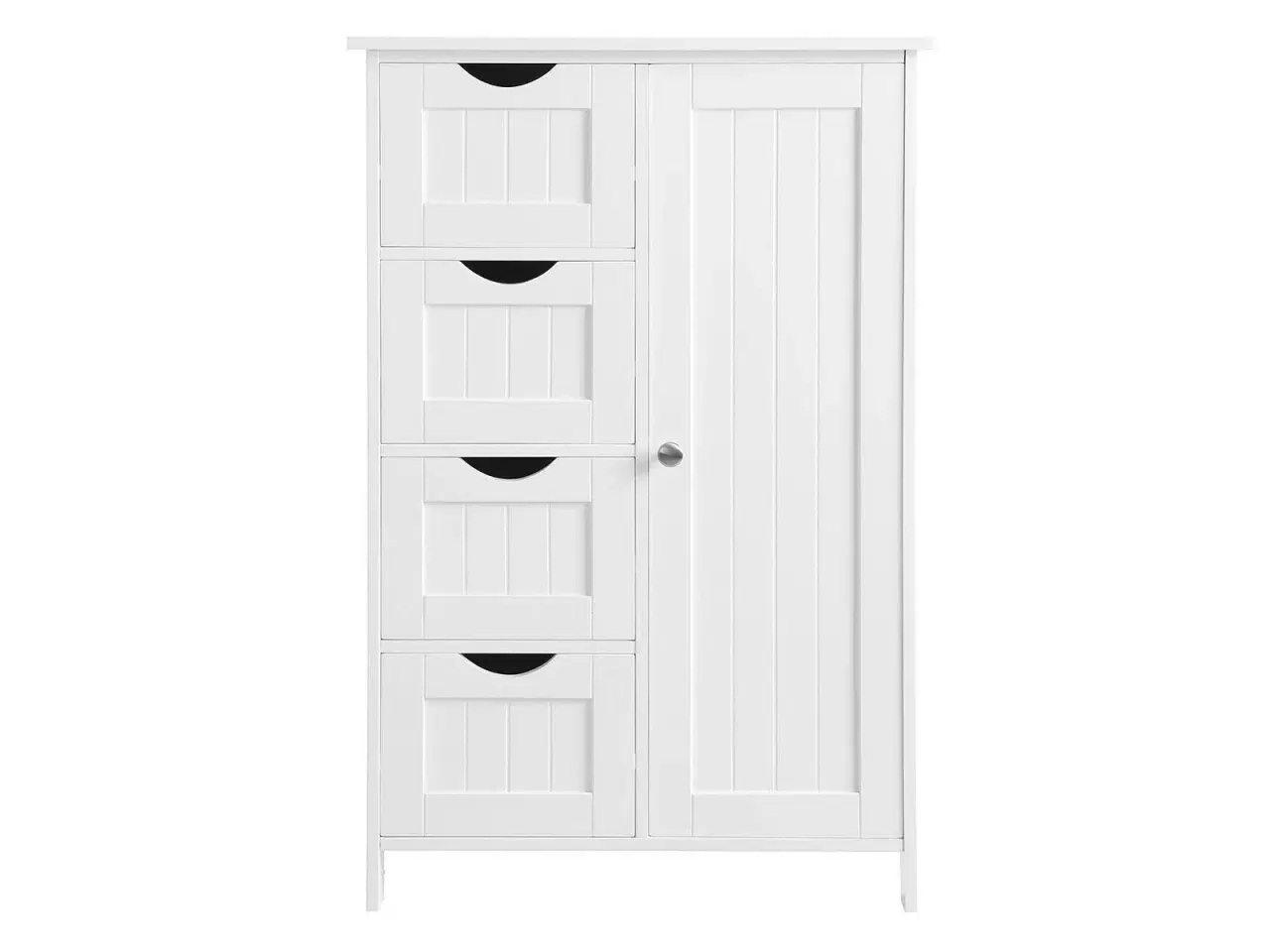 Billede 2 - Opbevaringsskab til badeværelse – VASAGLE, hvid, 4 skuffer, enkeltlåge og justerbar hylde (LHC41W)