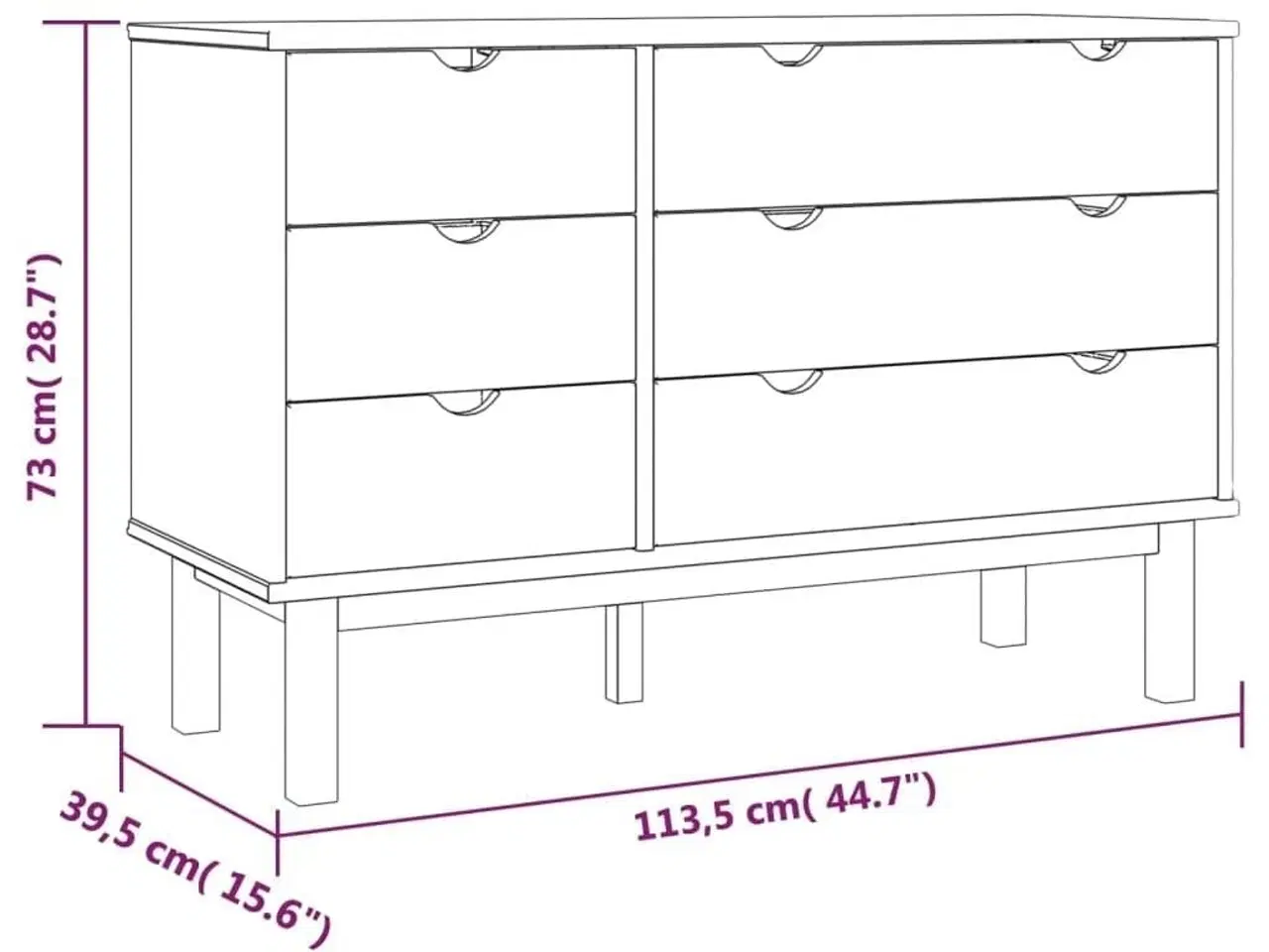 Billede 6 - Kommode OTTA 111x43x73,5 cm massivt fyrretræ brun og grå