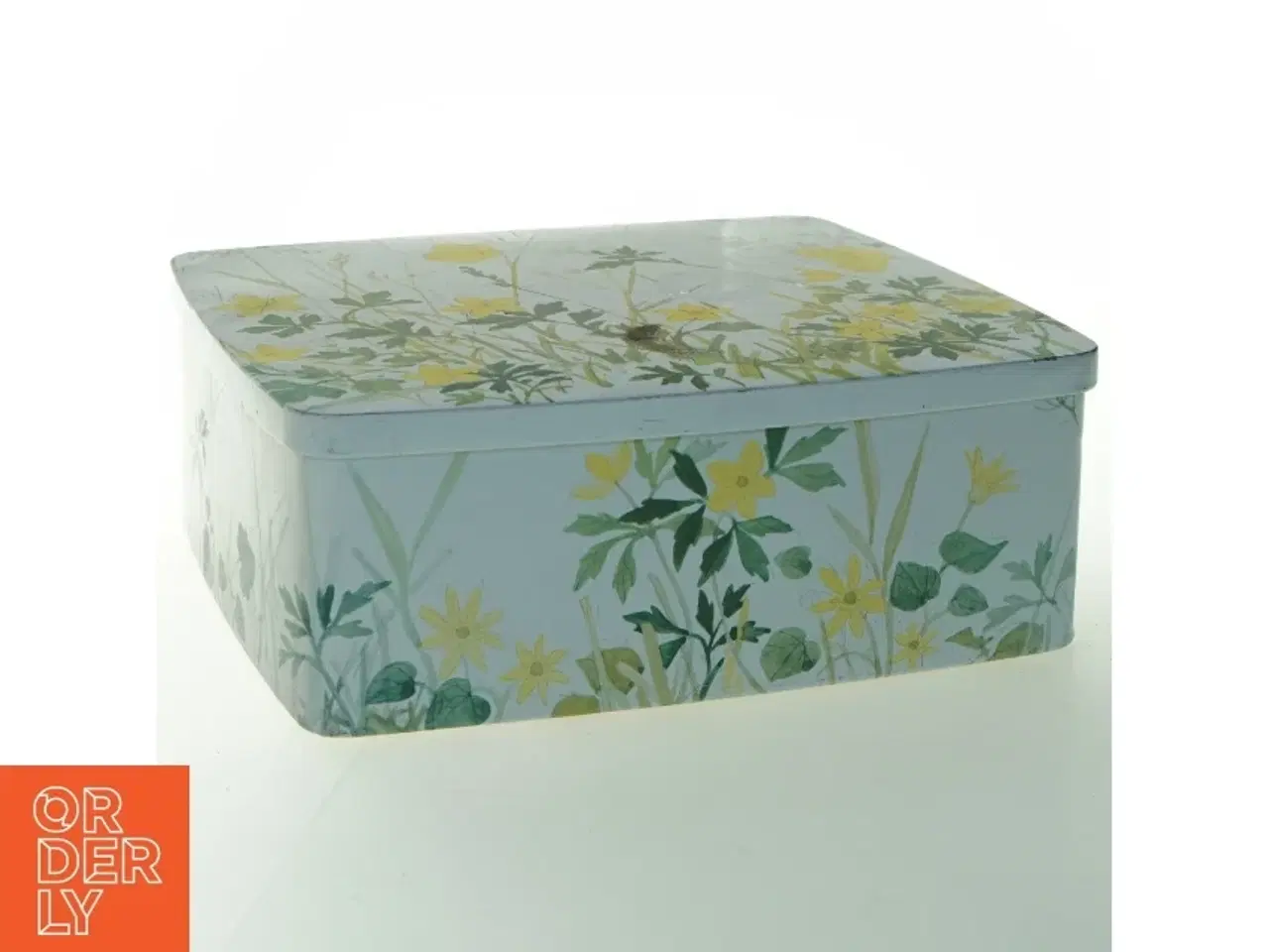 Billede 1 - Vintage Rektangulær metalæske med blomsterdesign (str. 24,5 x 21,5 cm)