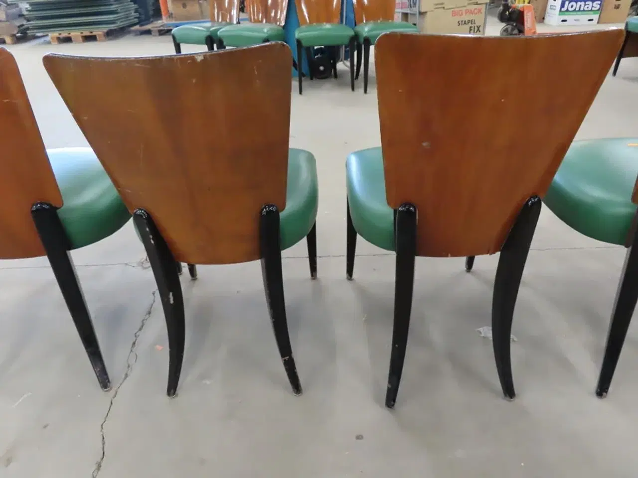 Billede 5 - 4 stk. Stole med træryg og grøn læder