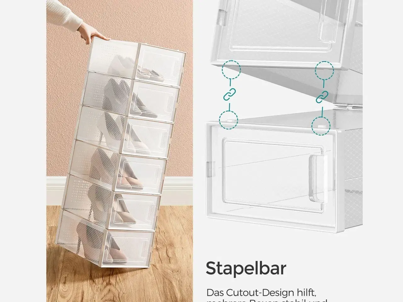 Billede 5 - Skotøjsbokse 12 stk. stabelbare gennemsigtige opbevaringsbokse til sko, foldbare, passer op til UK størrelse 10,5, hvid
