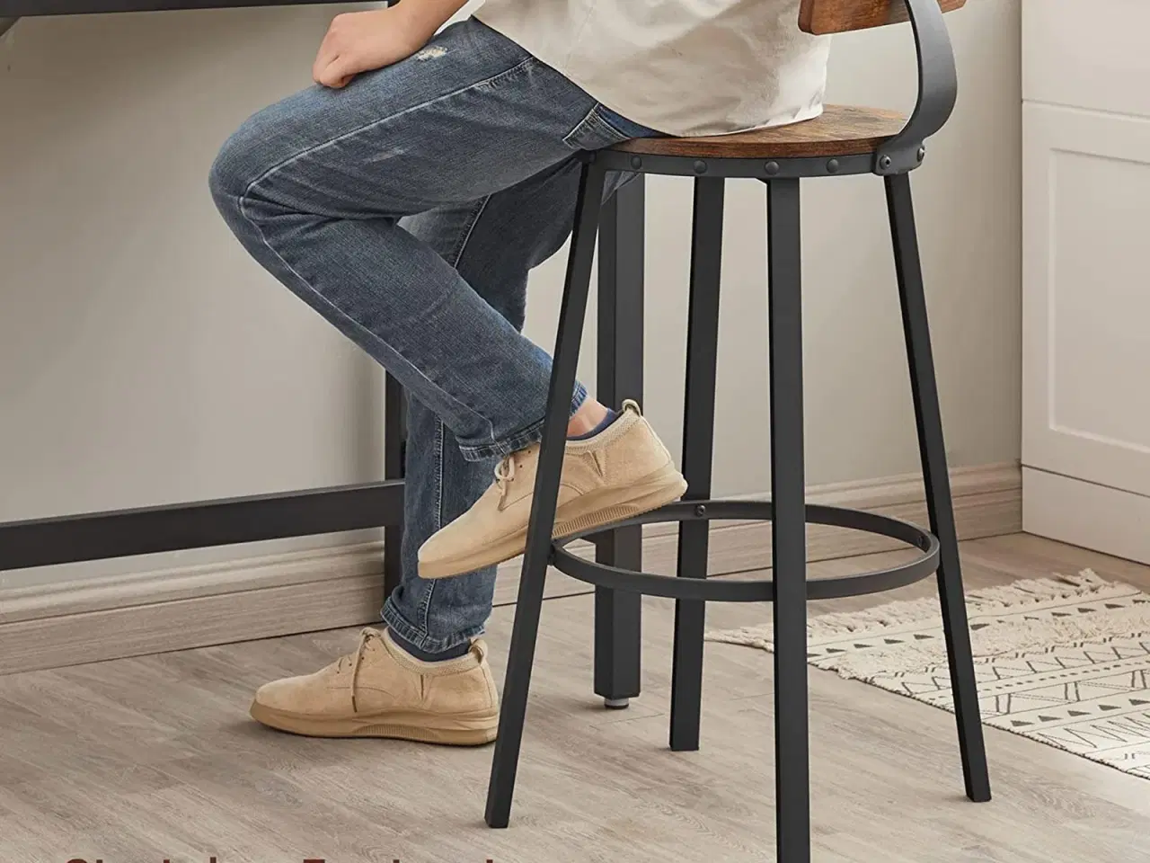 Billede 6 - Barstole sæt á 2 med ryglæn, 73 cm, industrielt design, rustik brun/sort